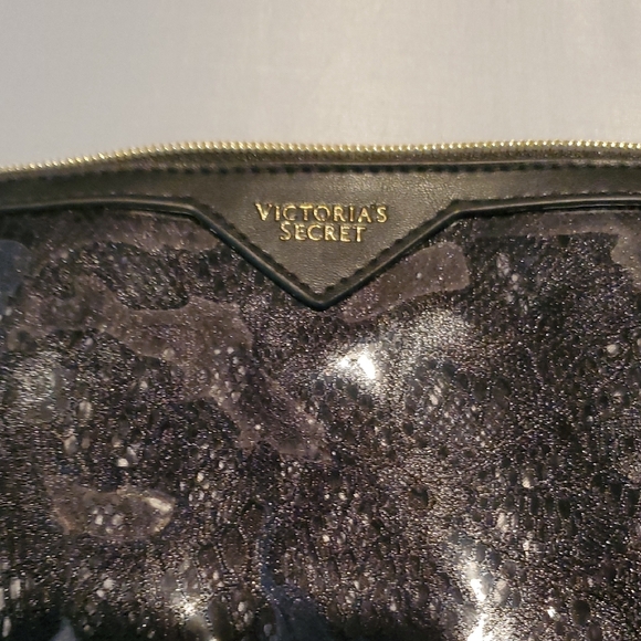 Victoria's Secret Lace Glossy Black Clutch with Gold Accents - Picture 2 of 7